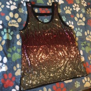 Pink and Silver Sequin Black Tank